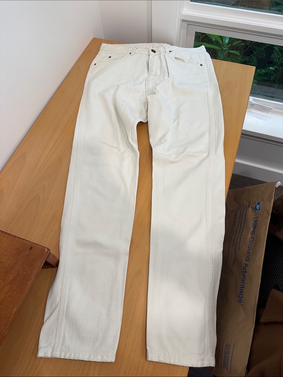 Aspesi Other - Aspesi Designer Off-White Denim Trousers with Leather Logo Patch 32x30
